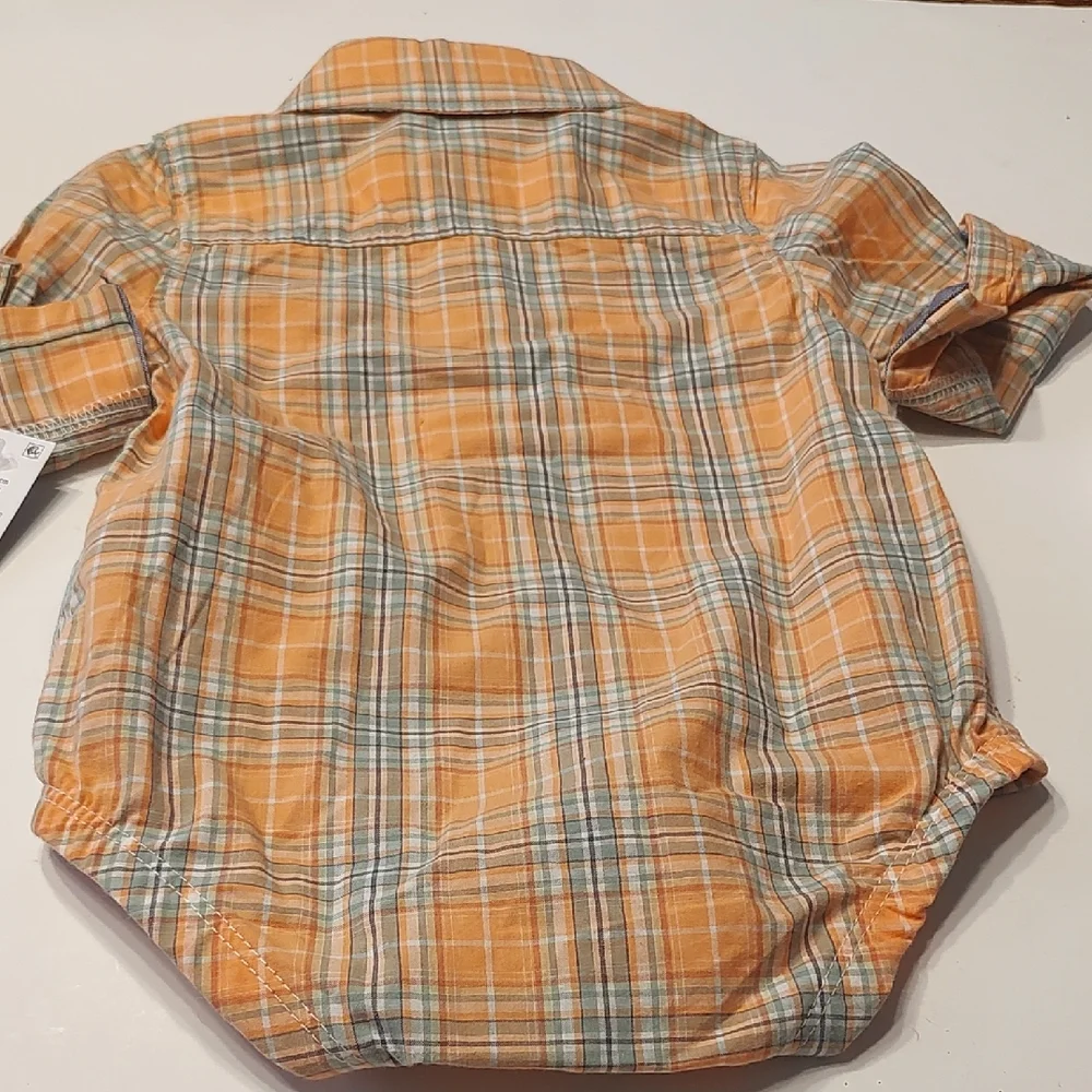 Orange Plaid Kids Collar Shirt Onesie